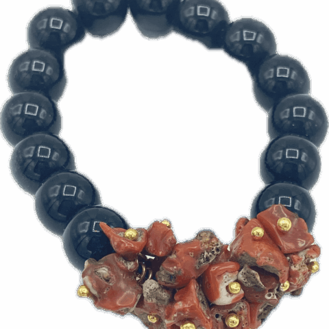 Bracciale in tormalina e corallo grezzo