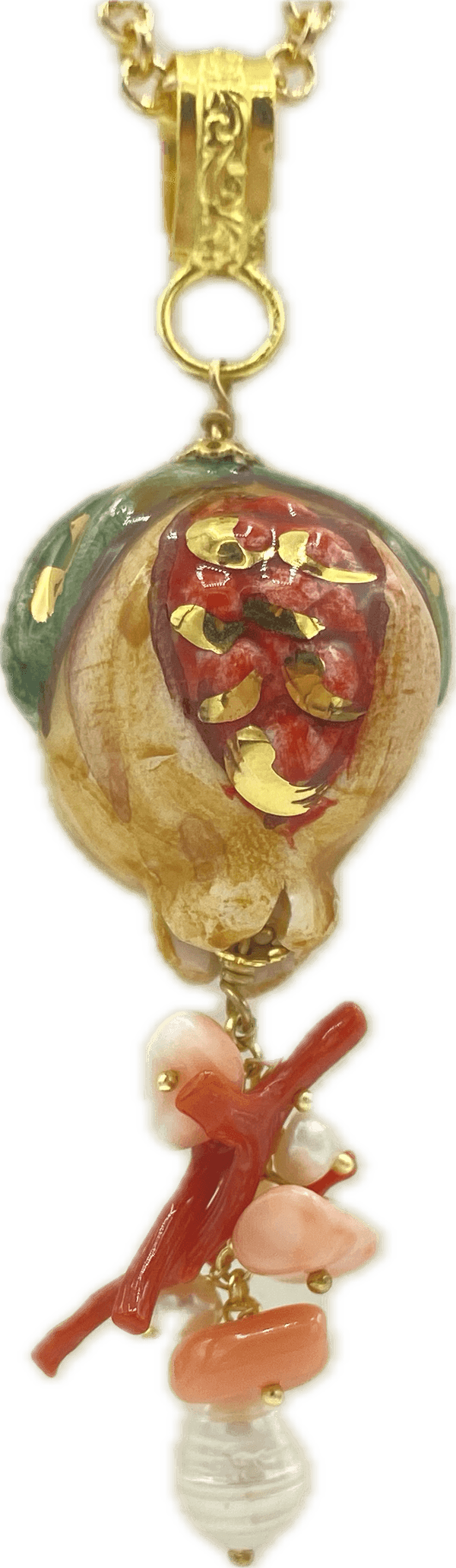 Ciondolo con Catena in ottone e melograno in ceramica