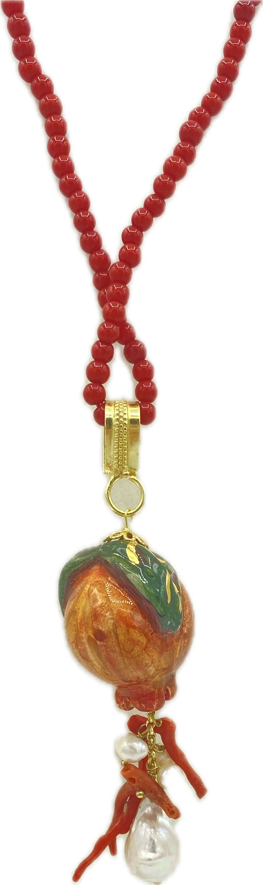 Collana in Pasta di Corallo con Melograno in Ceramica