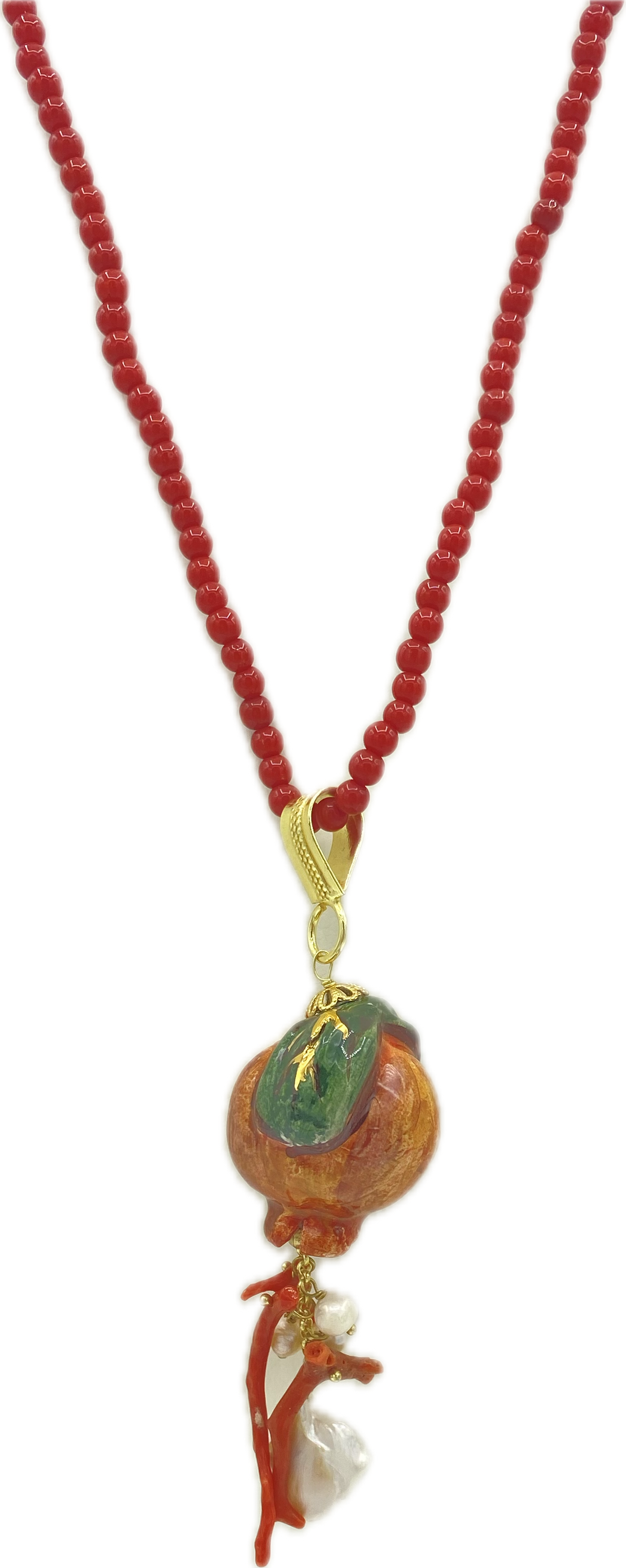 Collana in Pasta di Corallo con Melograno in Ceramica