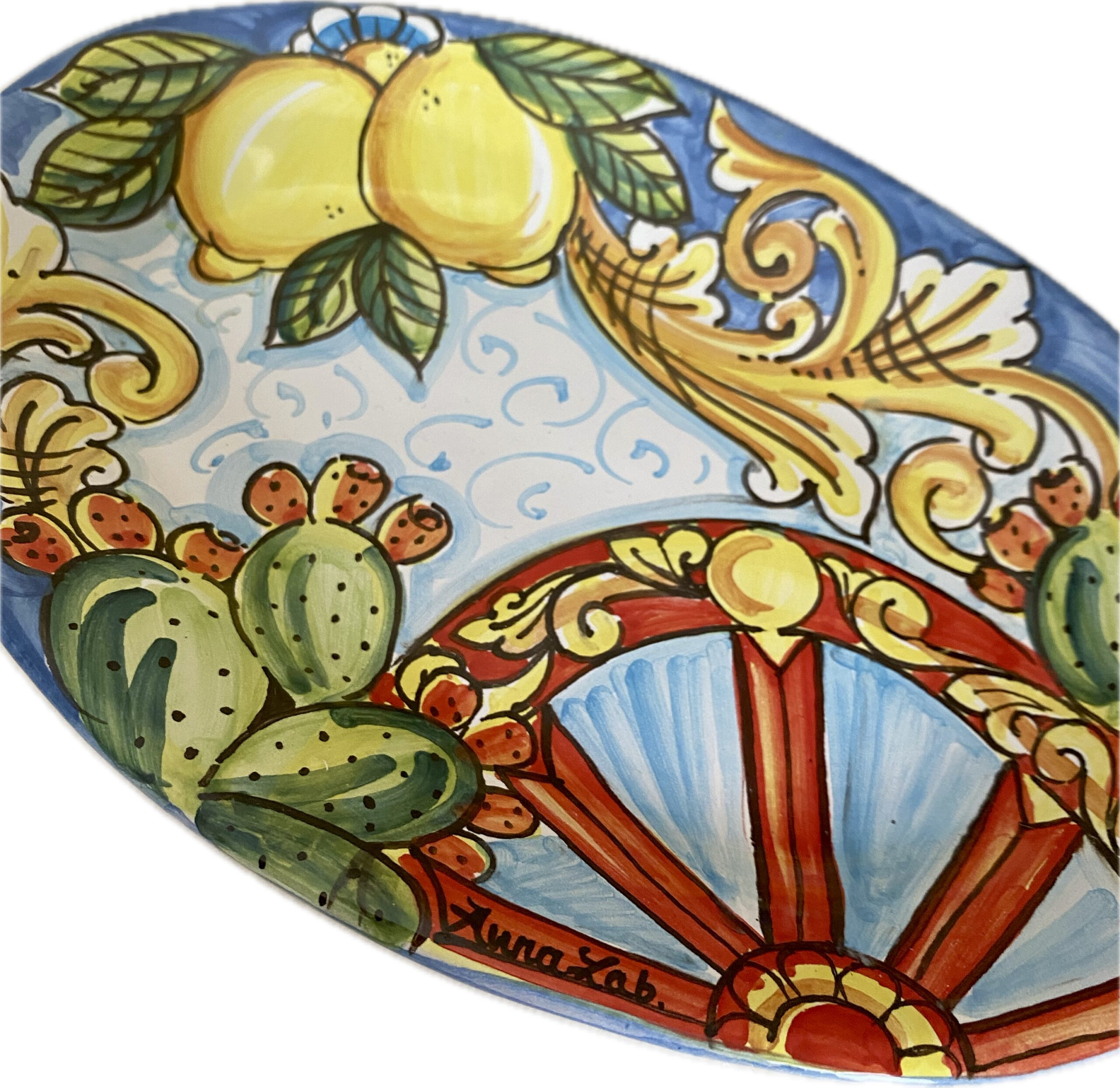 Piatto Ovale in Ceramica Dipinto a Mano in Stile Siciliano