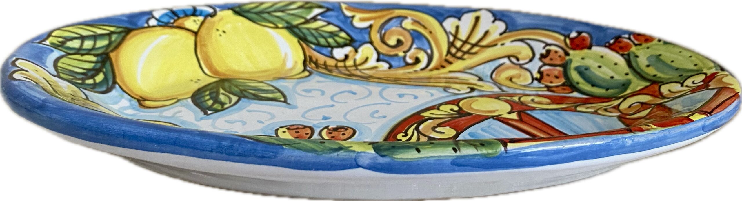 Piatto Ovale in Ceramica Dipinto a Mano in Stile Siciliano