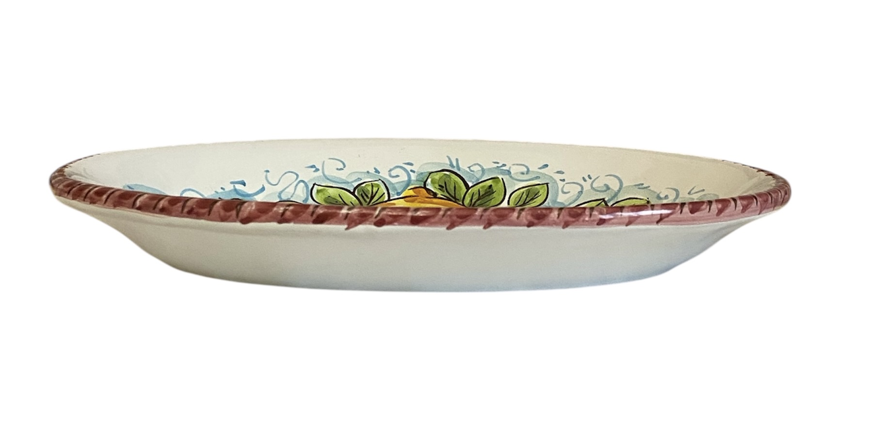 Vassoio Ovale in Ceramica Dipinto a Mano con Limoni e Fiori