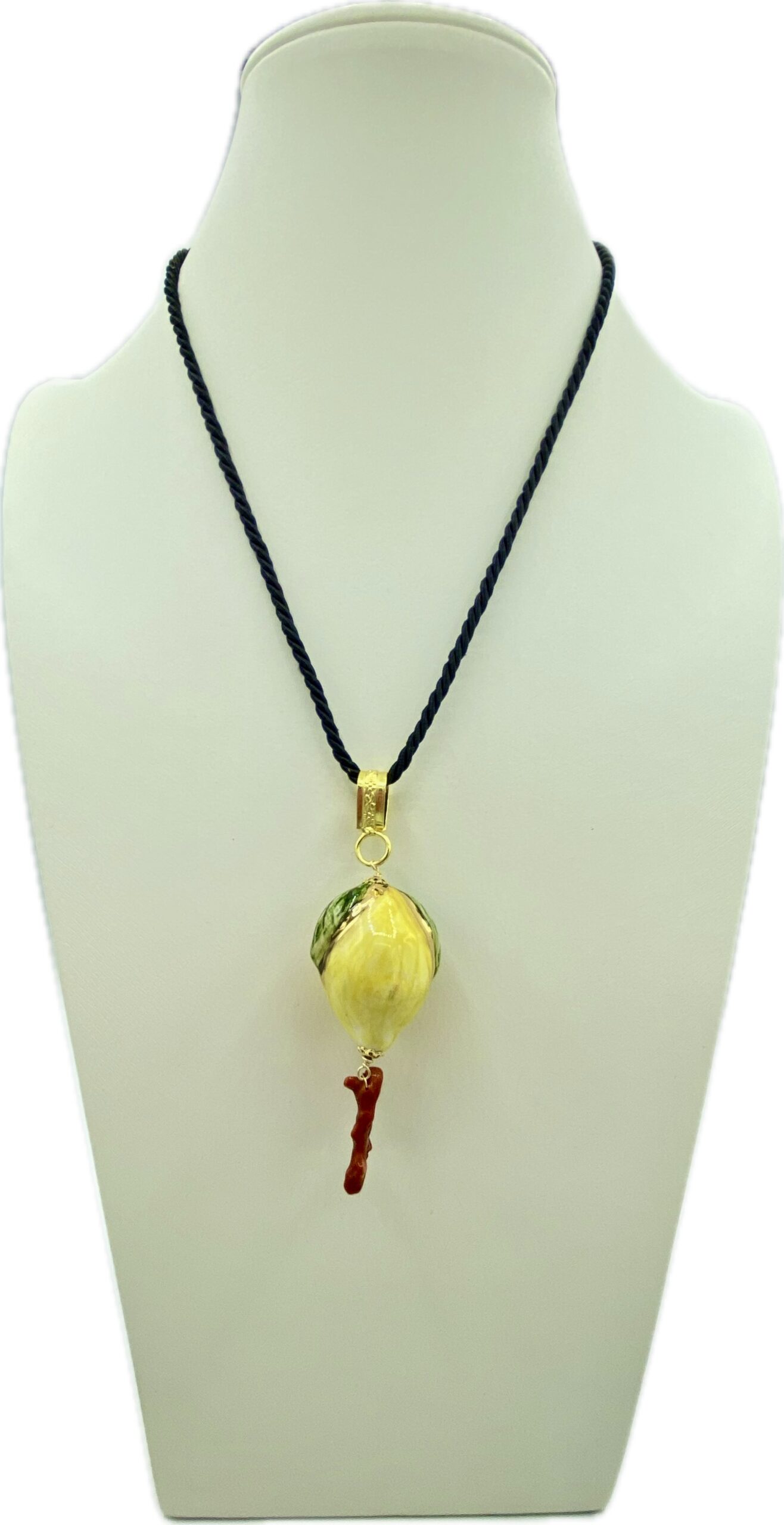 Ciondolo Limone in Ceramica Dipinto a Mano con Lustro in Oro