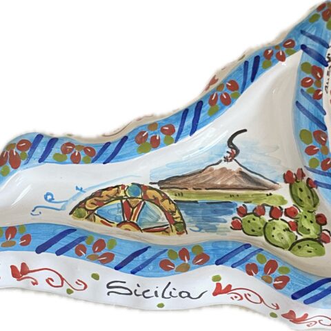 Posacenere a Forma di Sicilia in Ceramica Dipinto a Mano