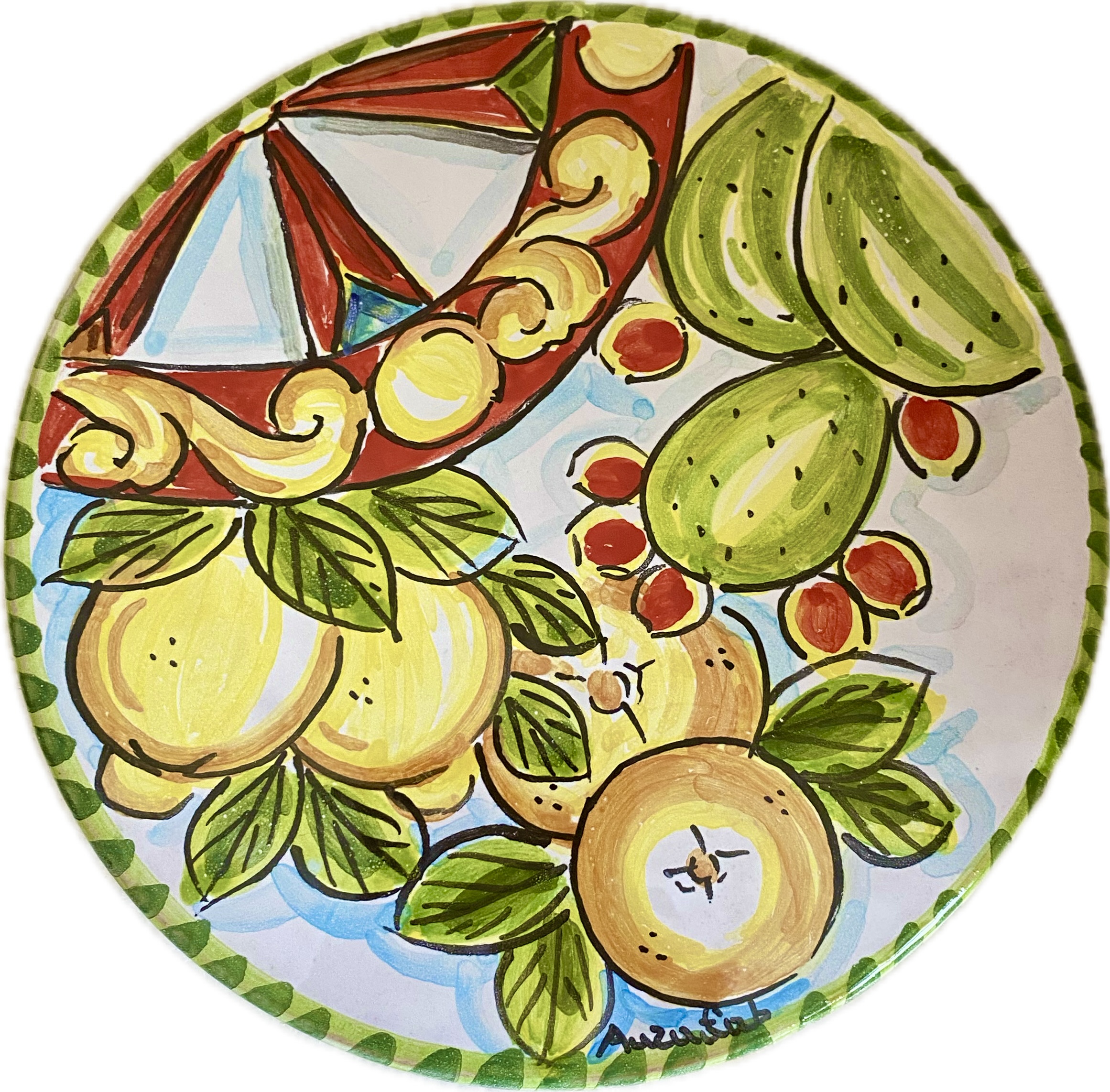 Sotto pentola in stile Siciliano in Ceramica Dipinto a Mano