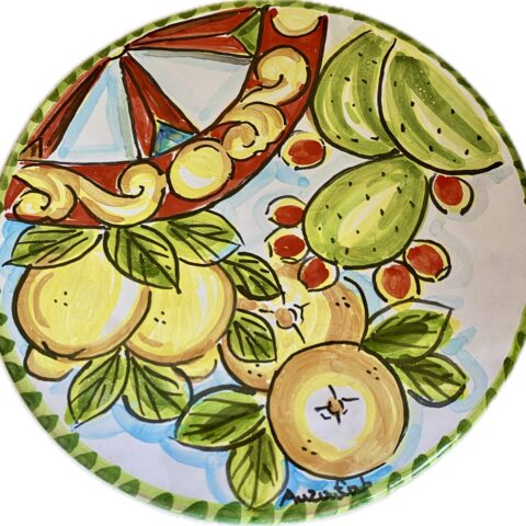Sotto pentola in stile Siciliano in Ceramica Dipinto a Mano