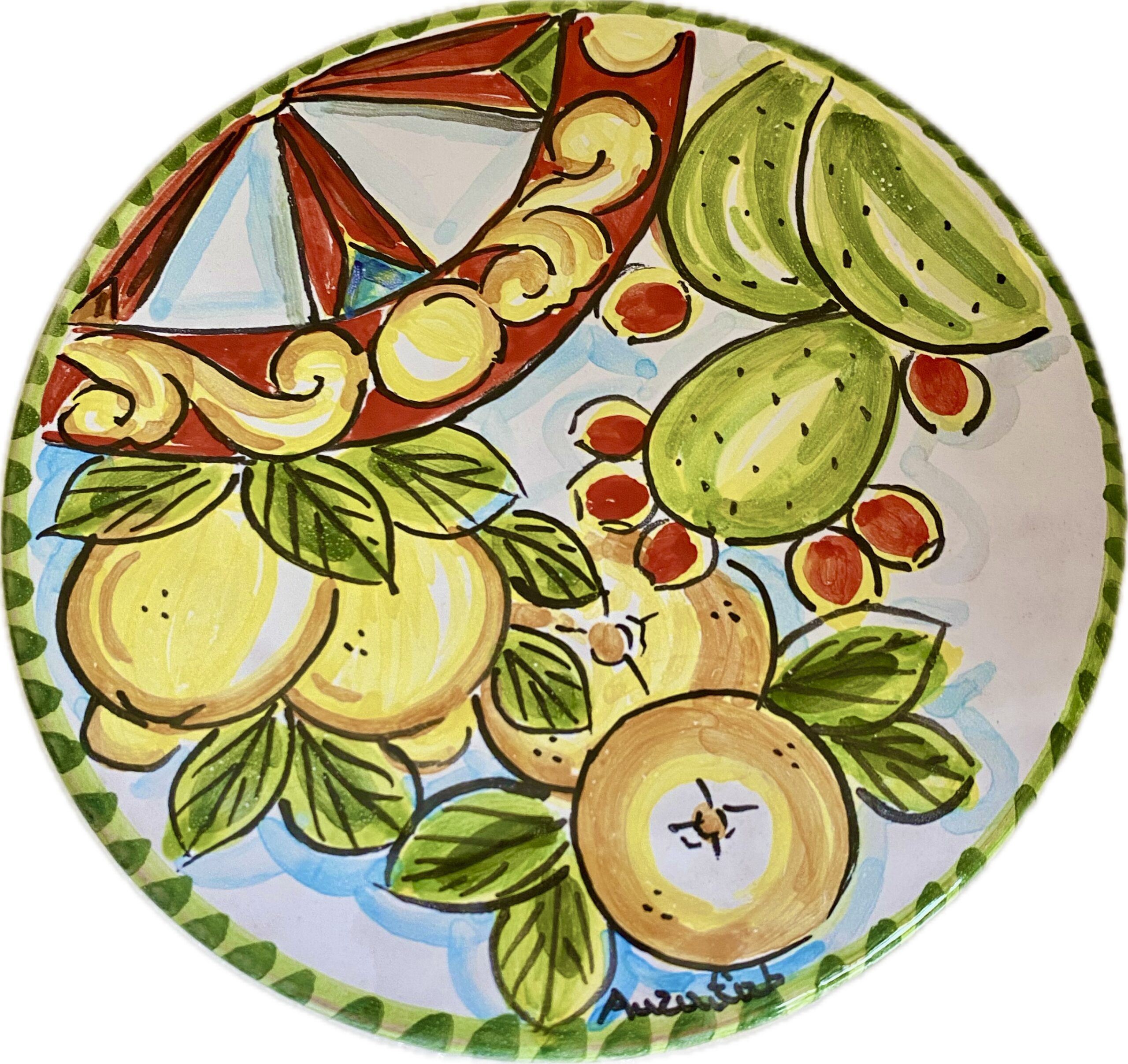 Sotto pentola in stile Siciliano in Ceramica Dipinto a Mano