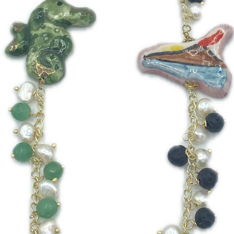 Bracciali in Ottone con Perle di Fiume e Dettagli in Ceramica