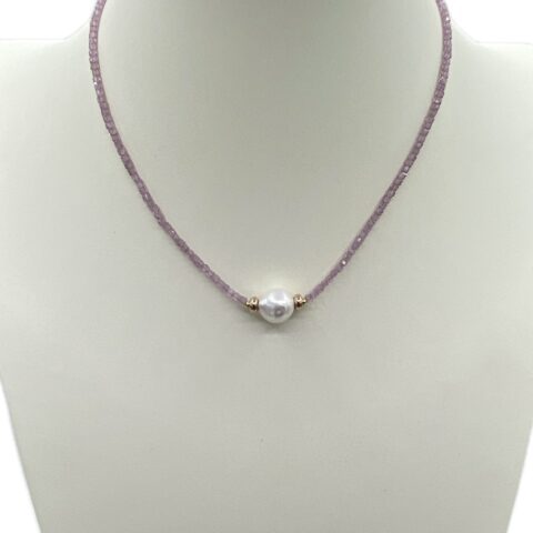 Collana in Topazio Rosa & Perla di Fiume
