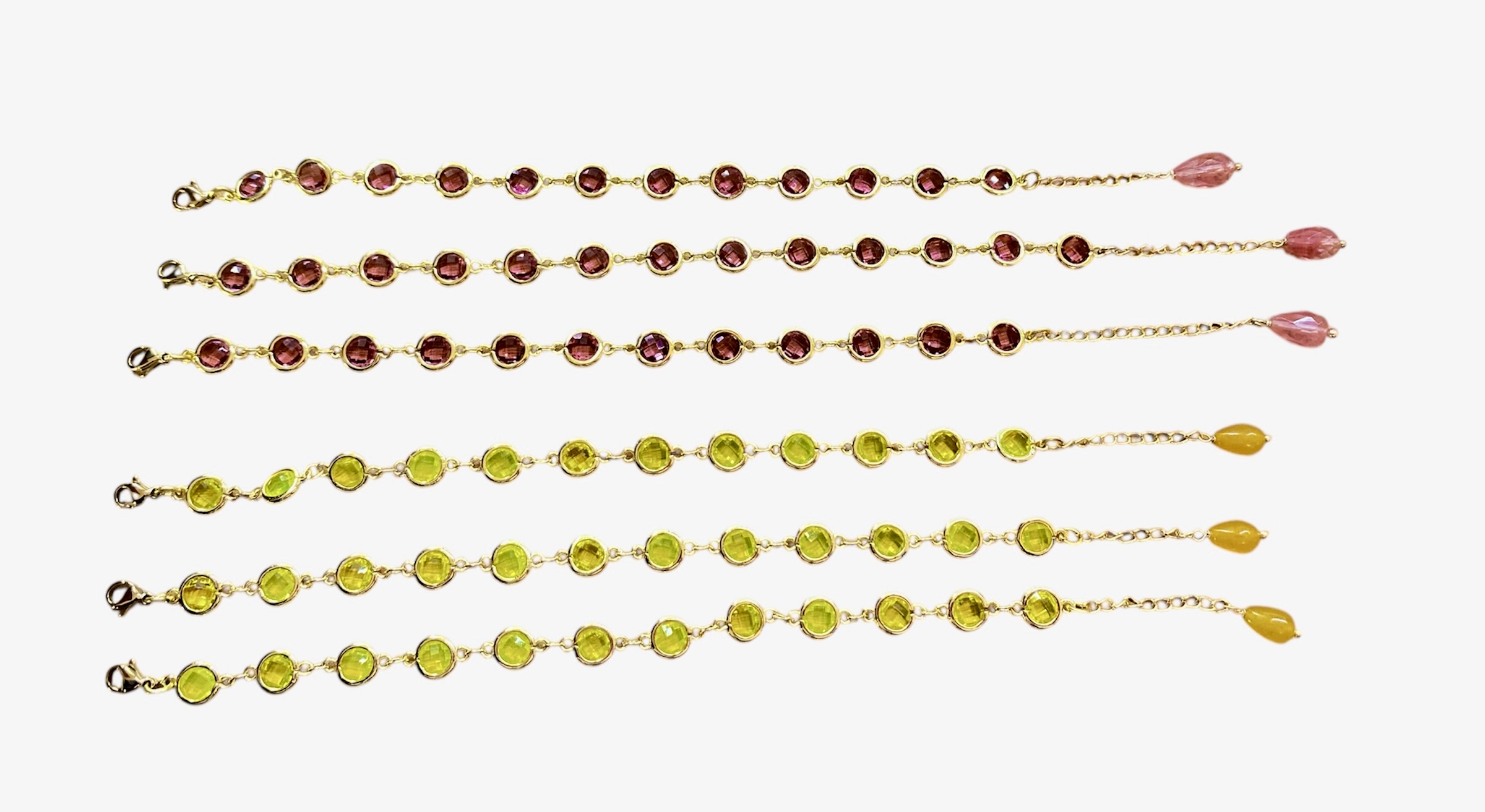 Bracciali in Swarovski colorati con struttura in ottone e pietra dura a goccia
