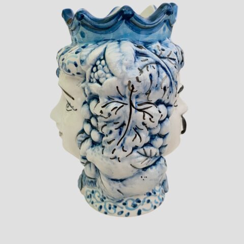 Testa di Moro Bifacciale in Ceramica Siciliana – Effetto Fumè (H 13 cm)