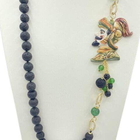 Collana in Pietra Lavica con Paladino Orlando e Agata Verde