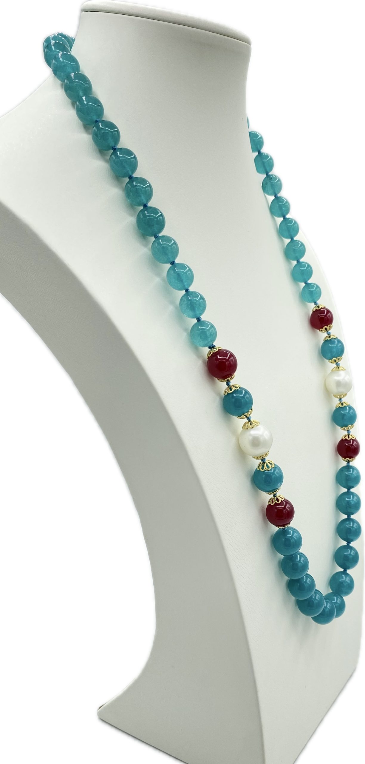Collana in Agata Liscia con Perle e Pietre Dure