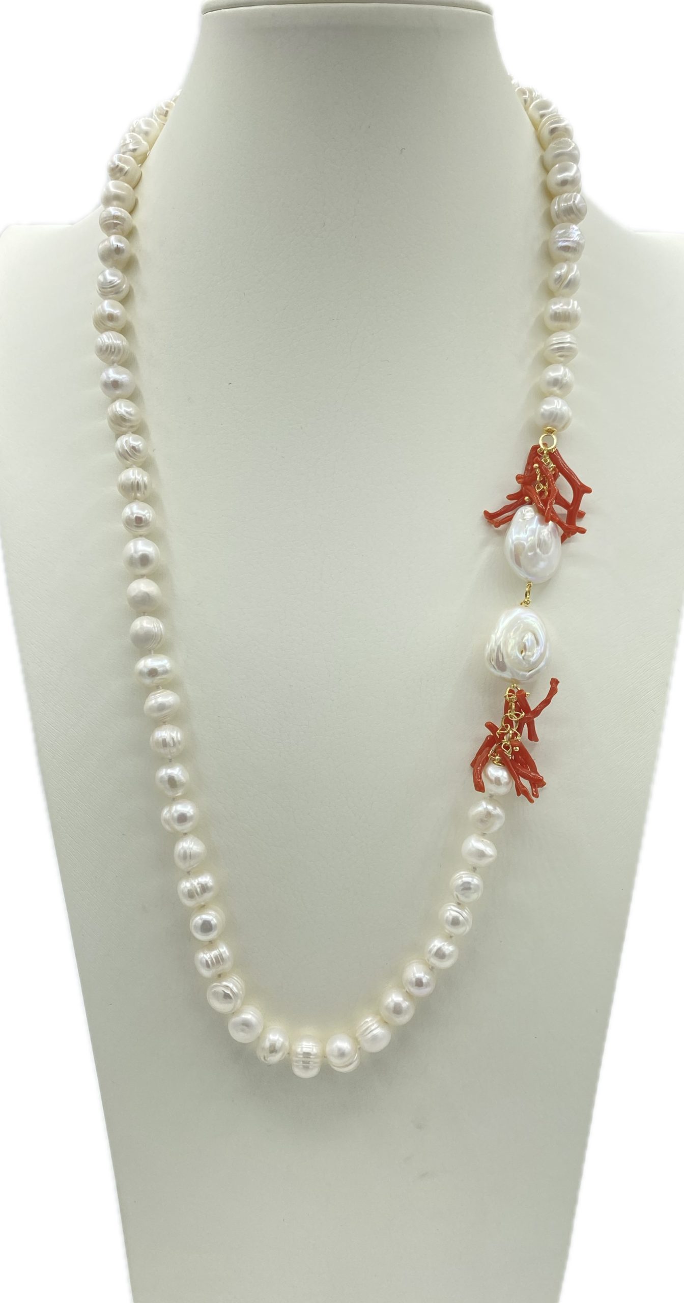 Collana Perle di Fiume con Madreperla e Corallo Rosso