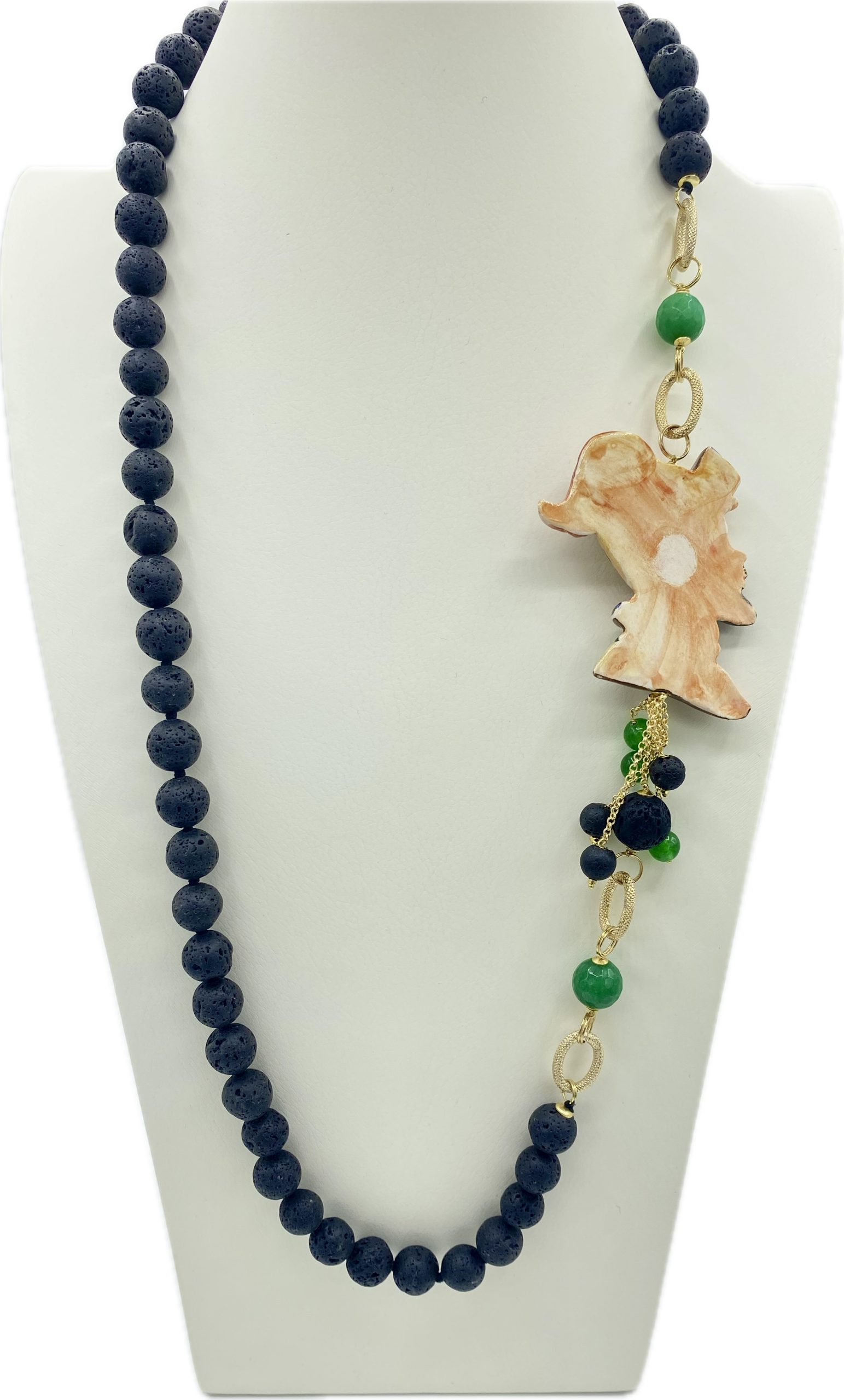 Collana in Pietra Lavica con Paladino Orlando e Agata Verde