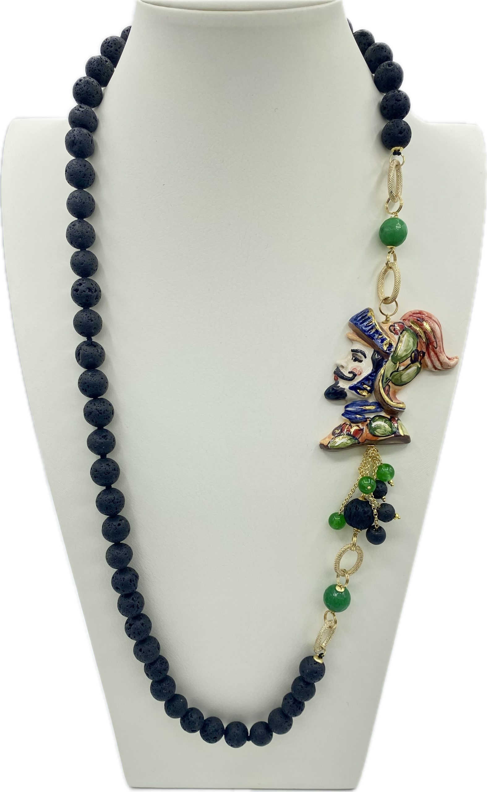 Collana in Pietra Lavica con Paladino Orlando e Agata Verde