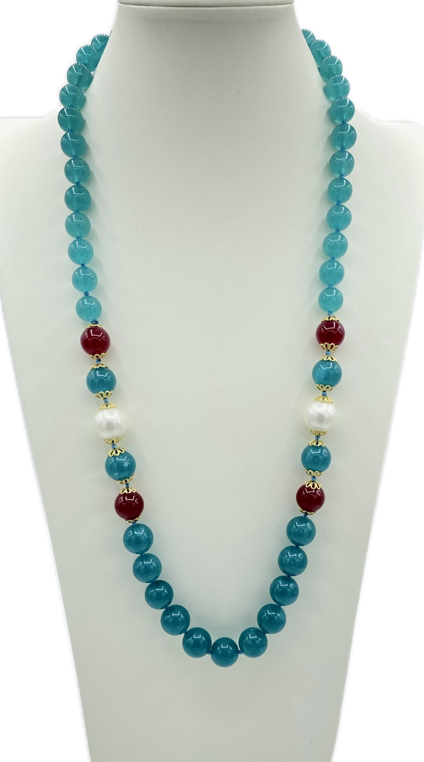 Collana in Agata Liscia con Perle e Pietre Dure