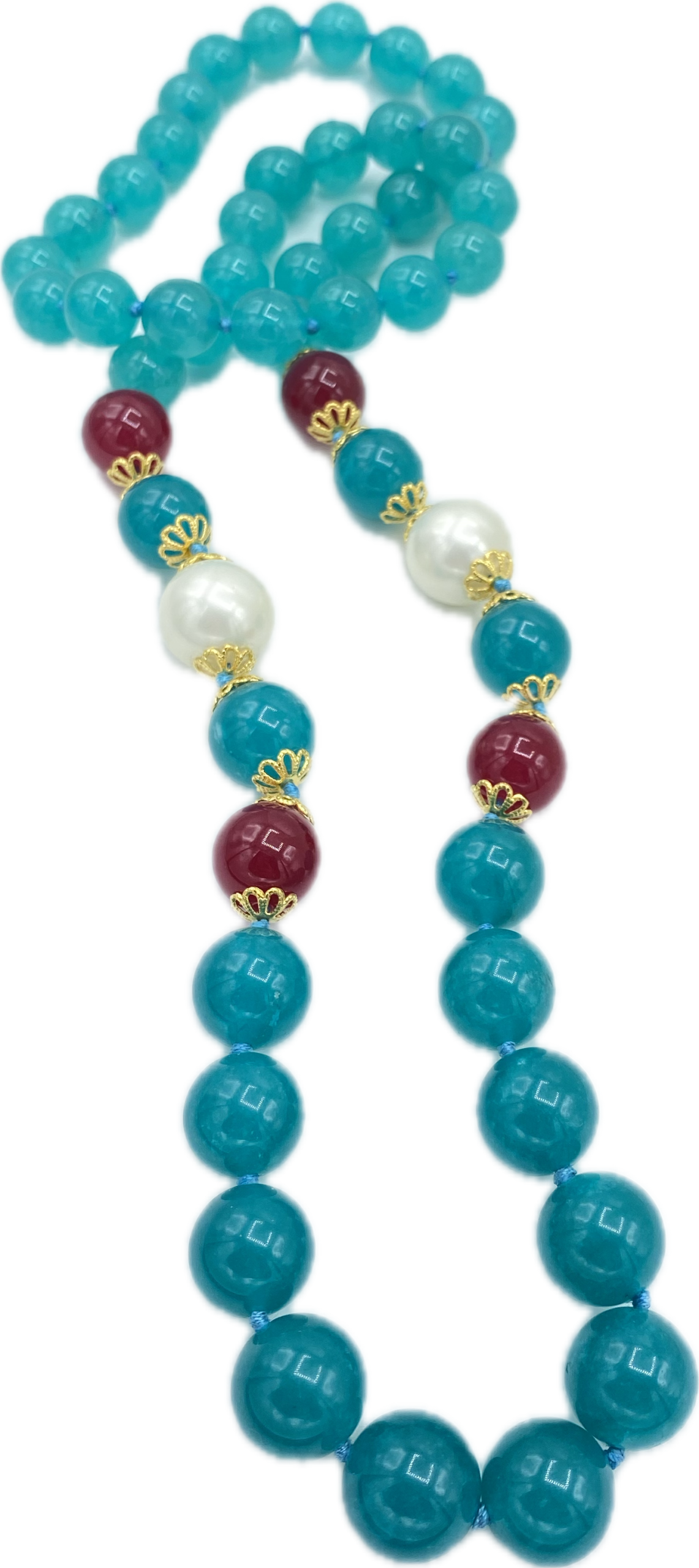 Collana in Agata Liscia con Perle e Pietre Dure