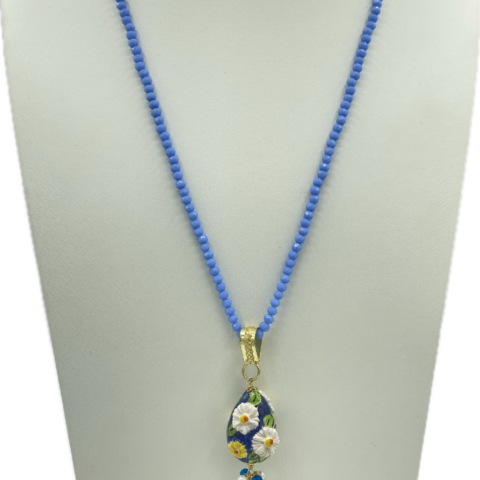 COLLANA SWAROVSKI AZZURRA CON CIONDOLO IN CERAMICA FLOREALE