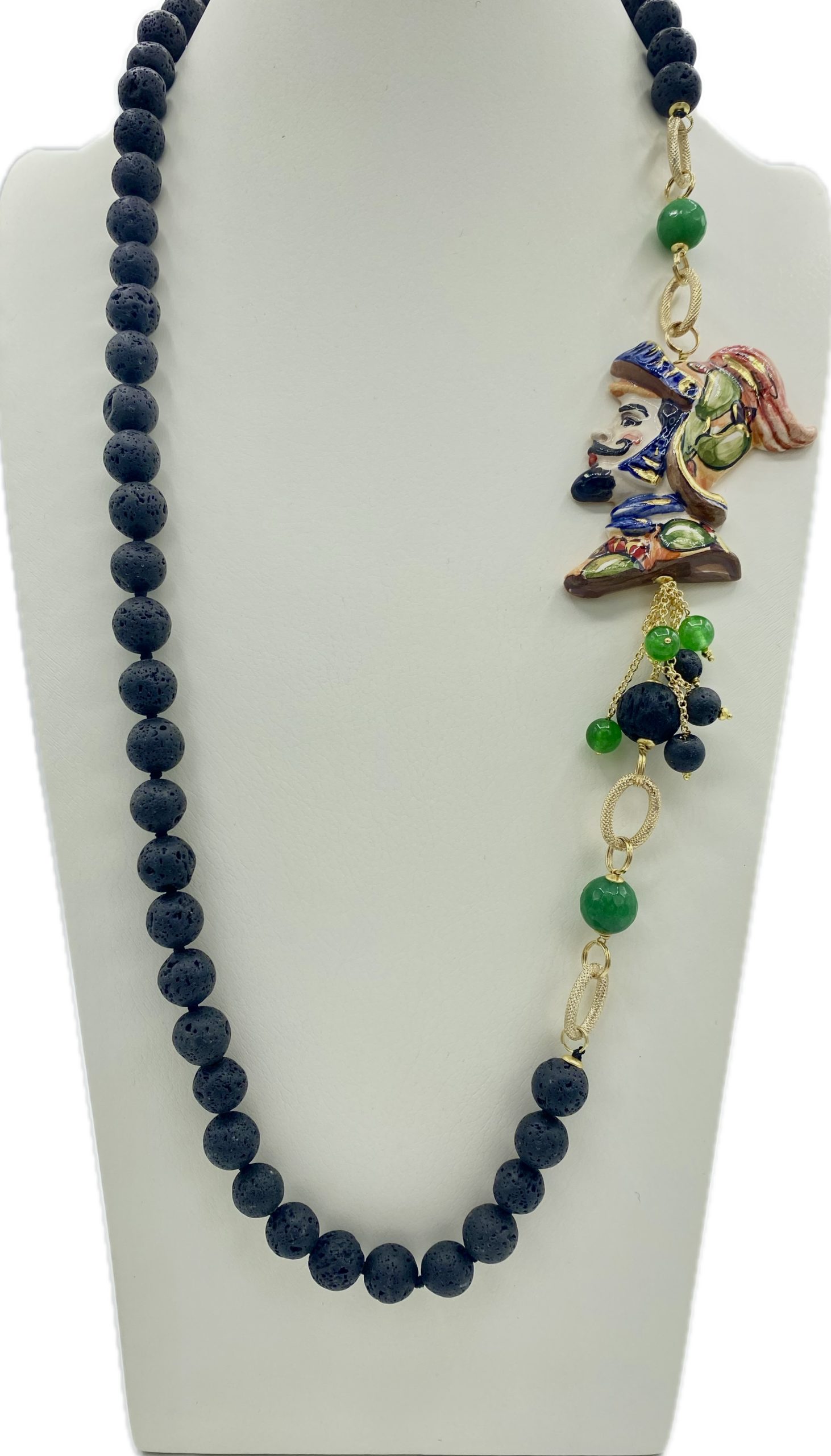 Collana in Pietra Lavica con Paladino Orlando e Agata Verde