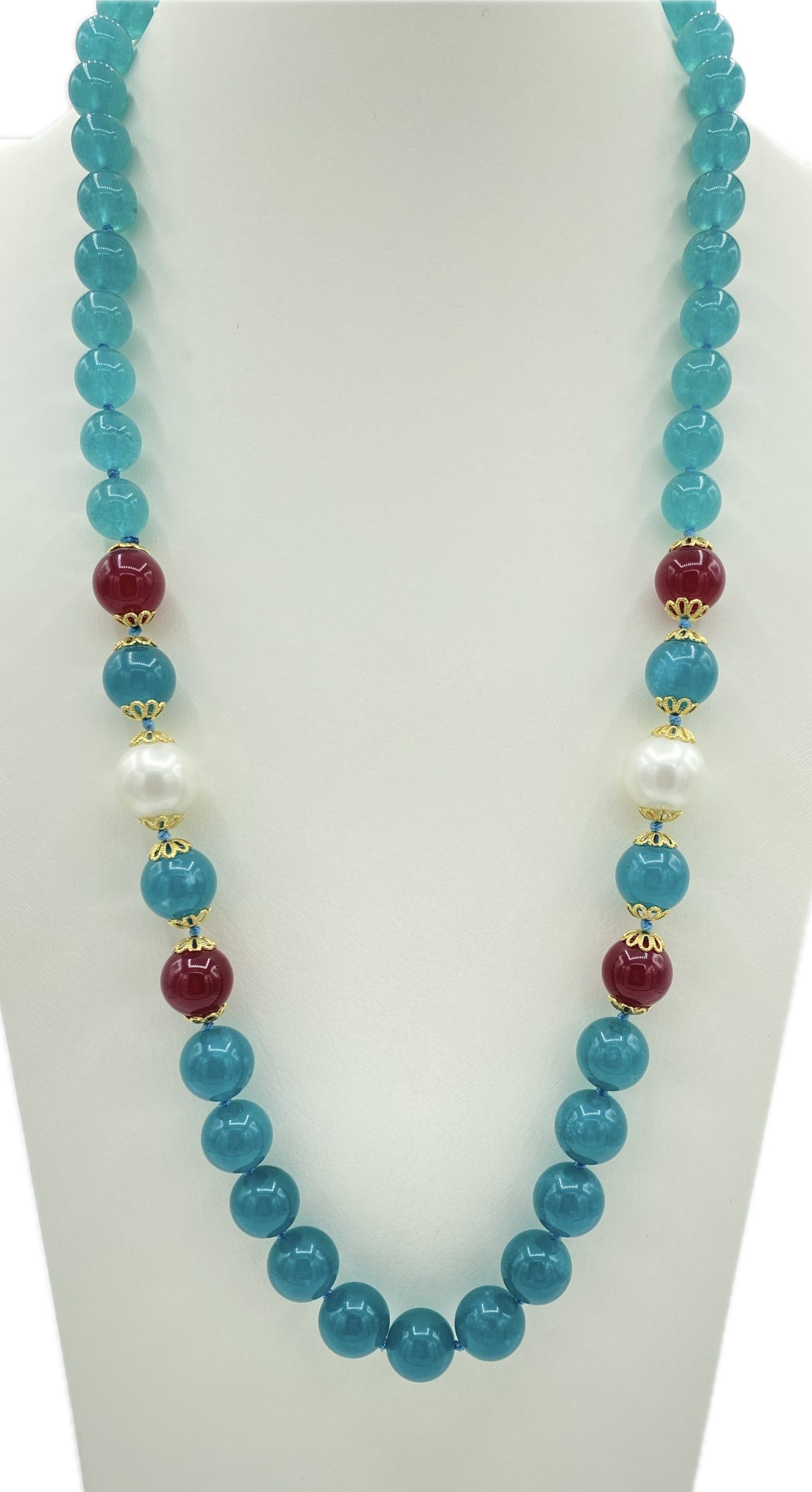 Collana in Agata Liscia con Perle e Pietre Dure