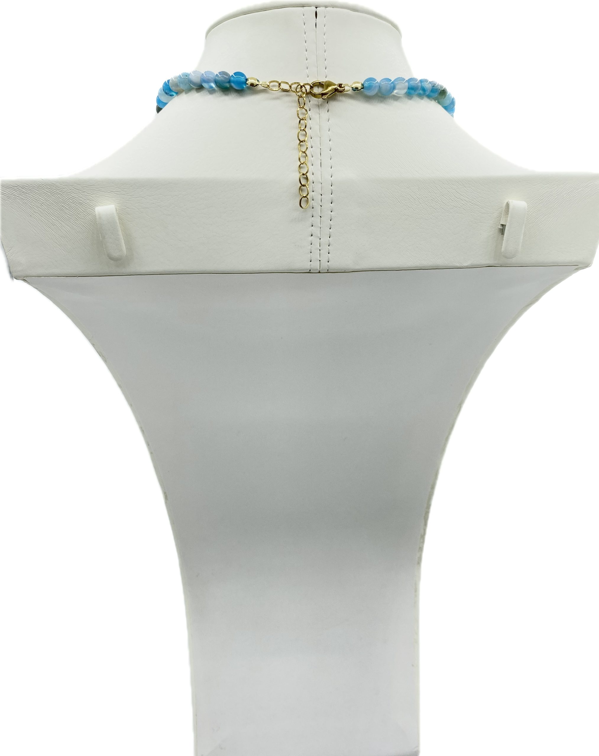 Collana in Agata Liscia con Ciondolo Floreale in Ceramica e Ruota Siciliana in Zama