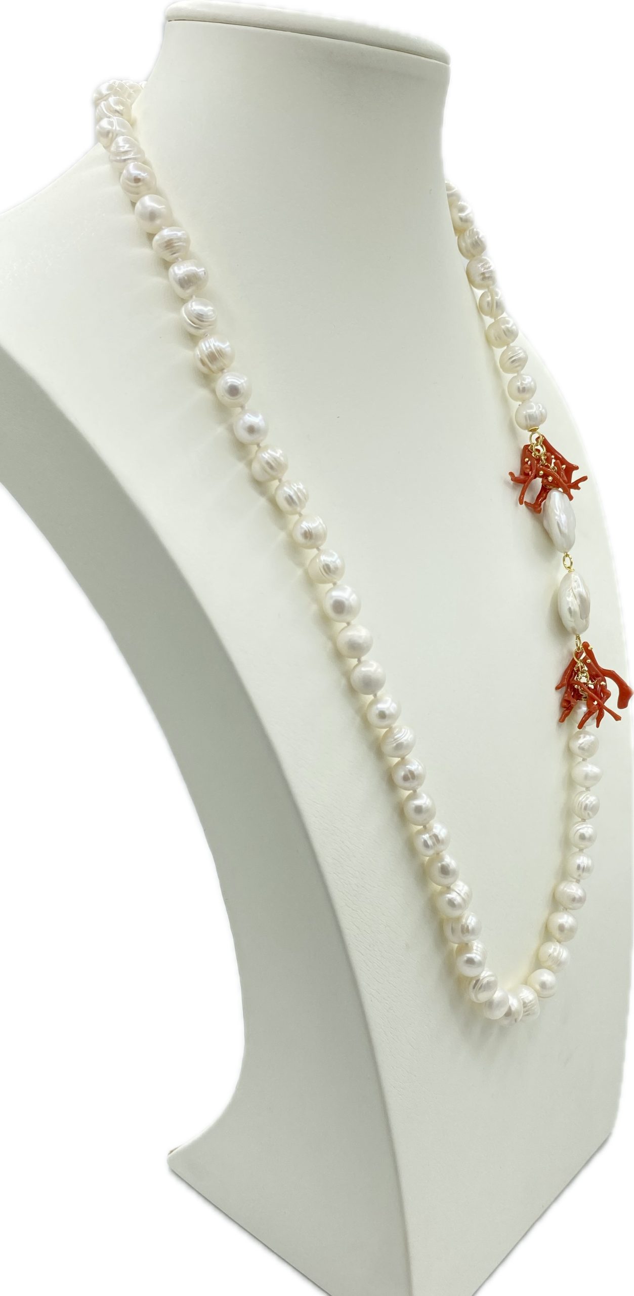 Collana Perle di Fiume con Madreperla e Corallo Rosso
