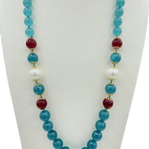 Collana in Agata Liscia con Perle e Pietre Dure
