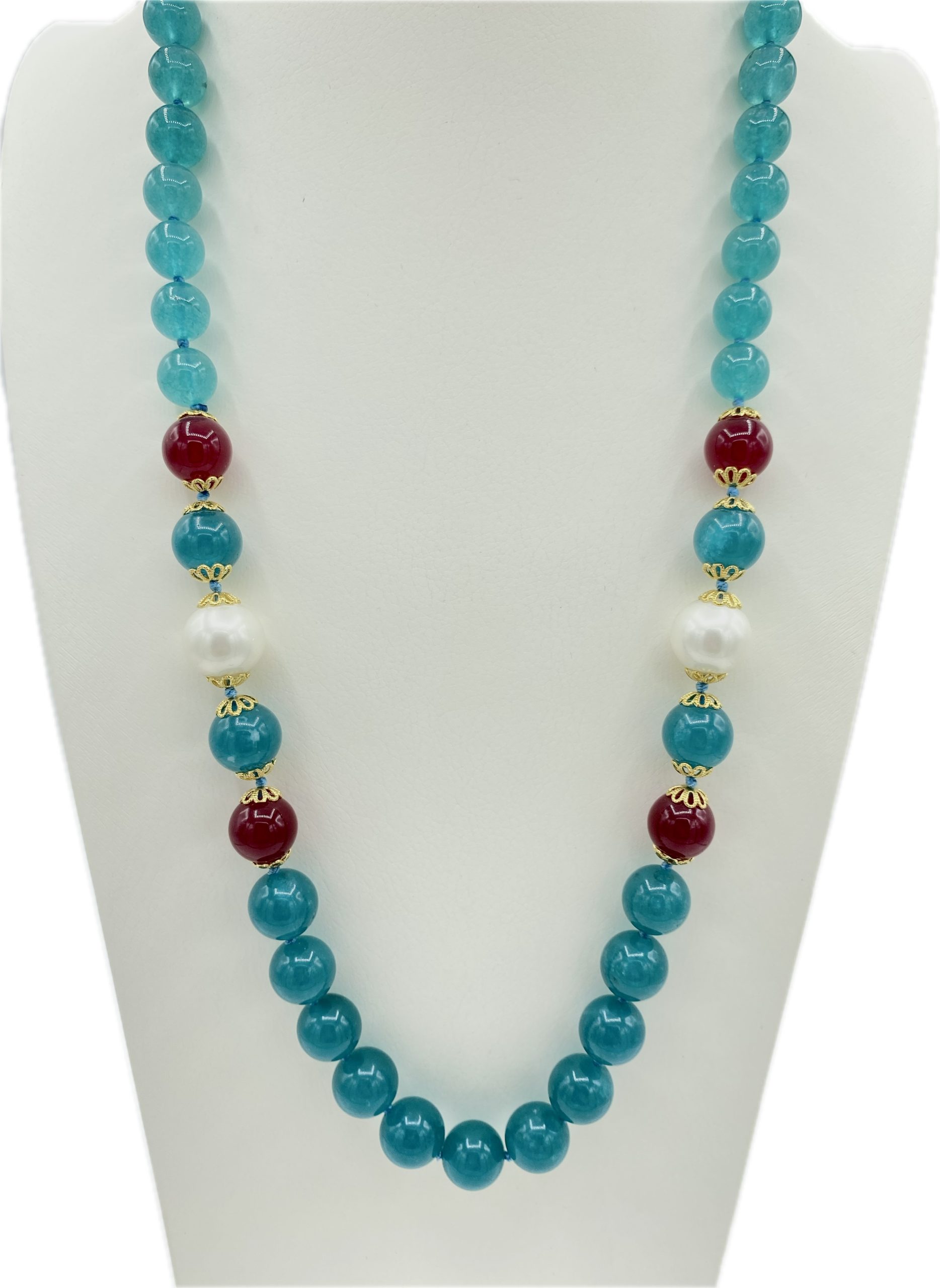 Collana in Agata Liscia con Perle e Pietre Dure