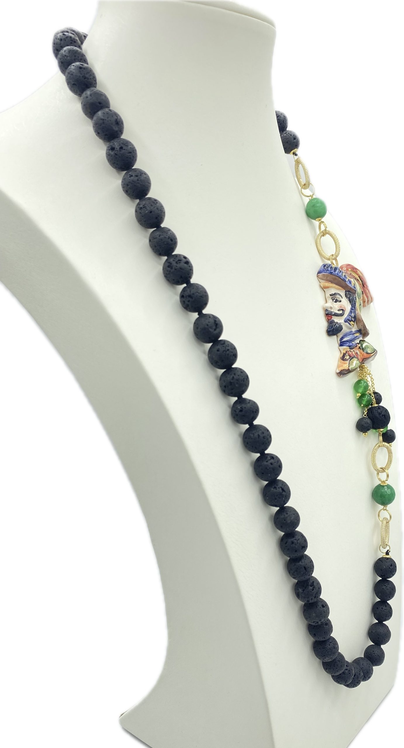 Collana in Pietra Lavica con Paladino Orlando e Agata Verde