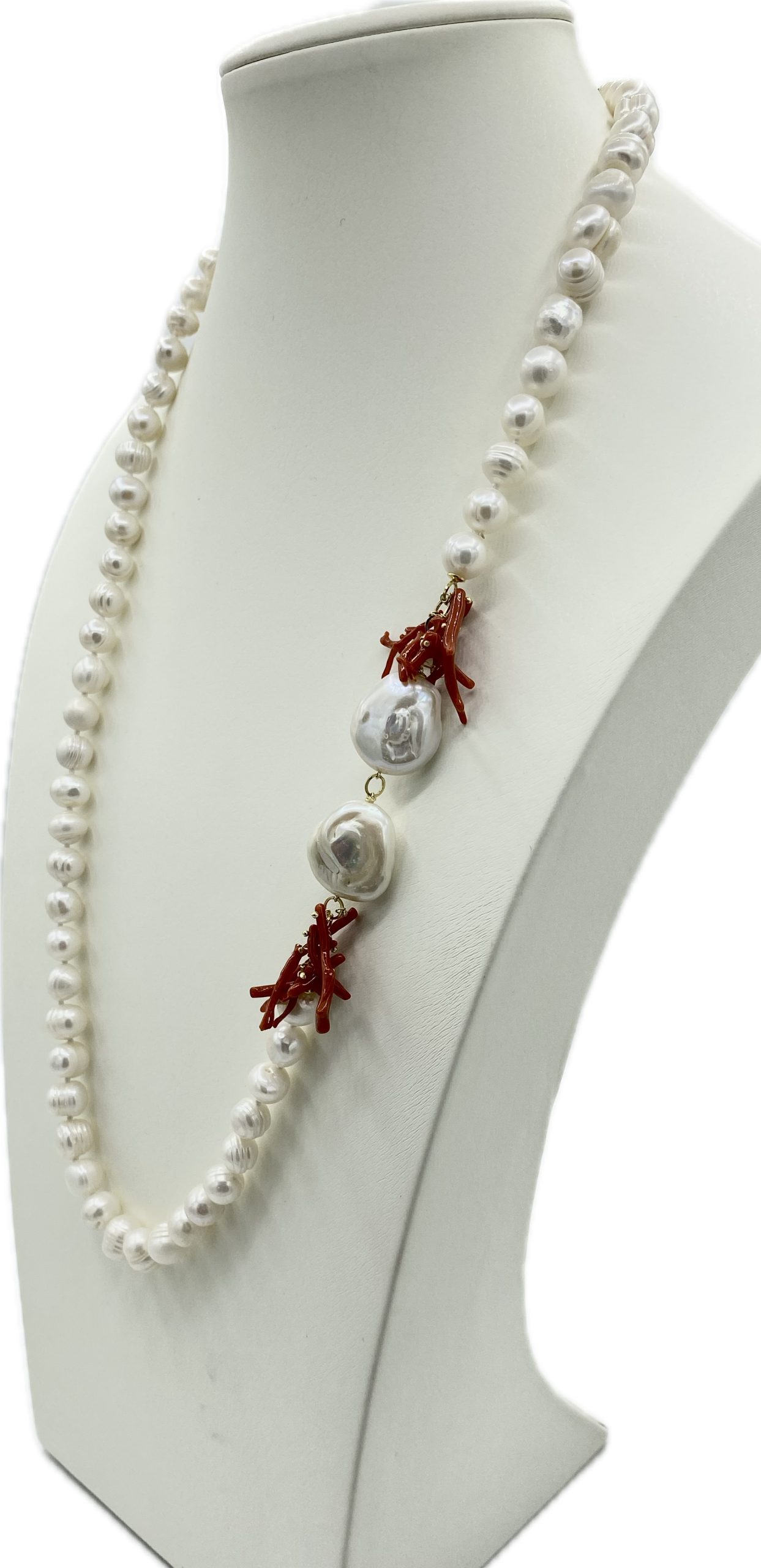 Collana Perle di Fiume con Madreperla e Corallo Rosso