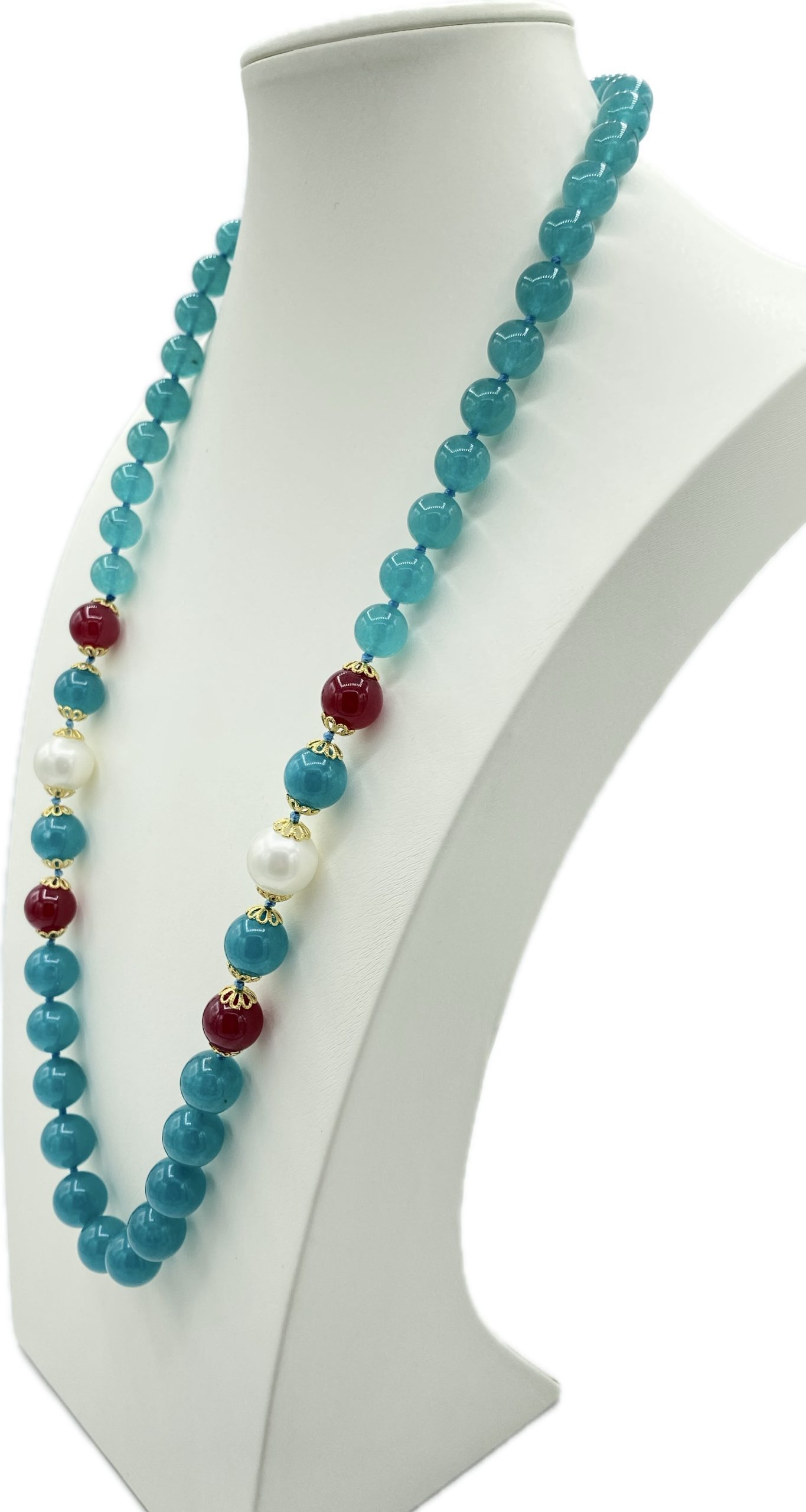 Collana in Agata Liscia con Perle e Pietre Dure
