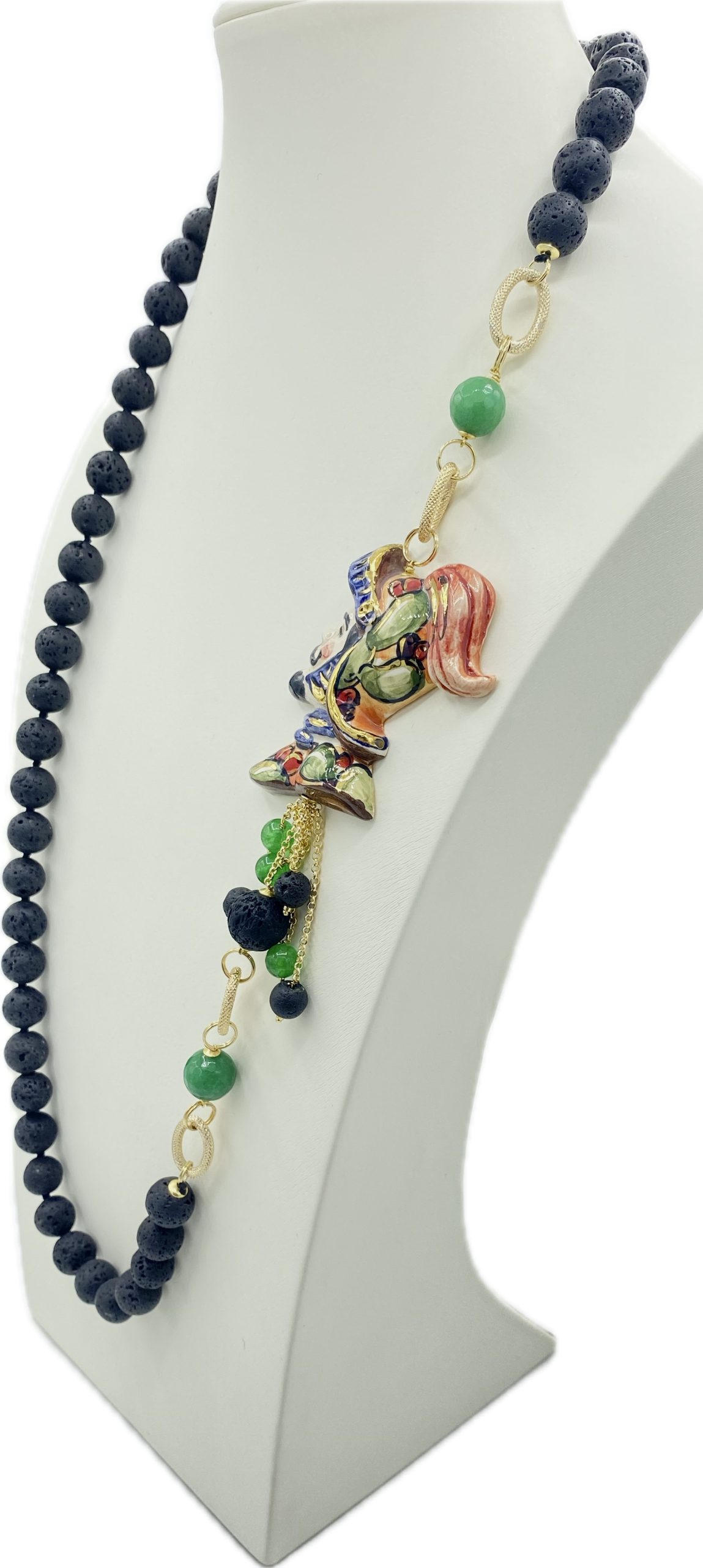 Collana in Pietra Lavica con Paladino Orlando e Agata Verde
