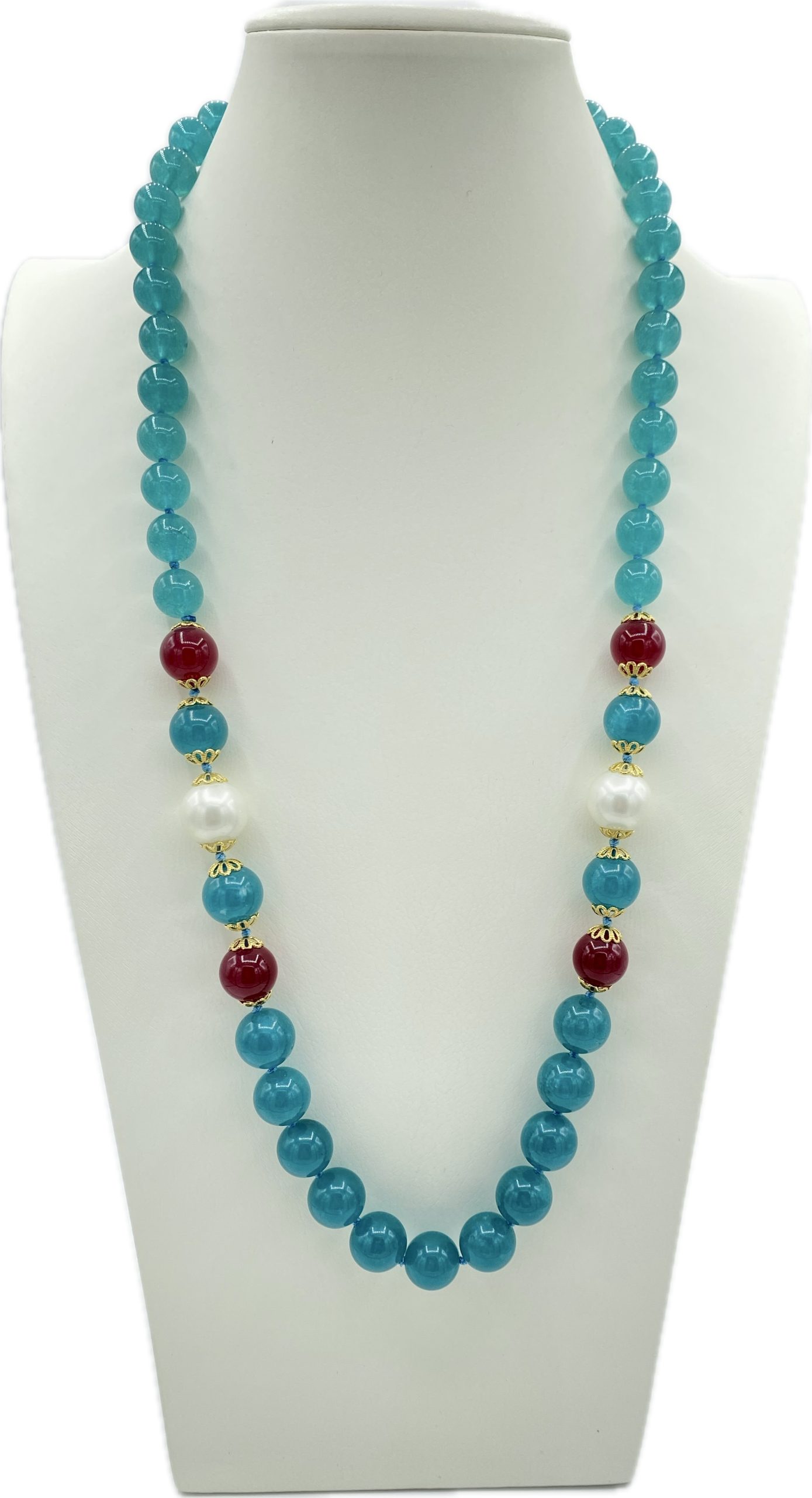 Collana in Agata Liscia con Perle e Pietre Dure