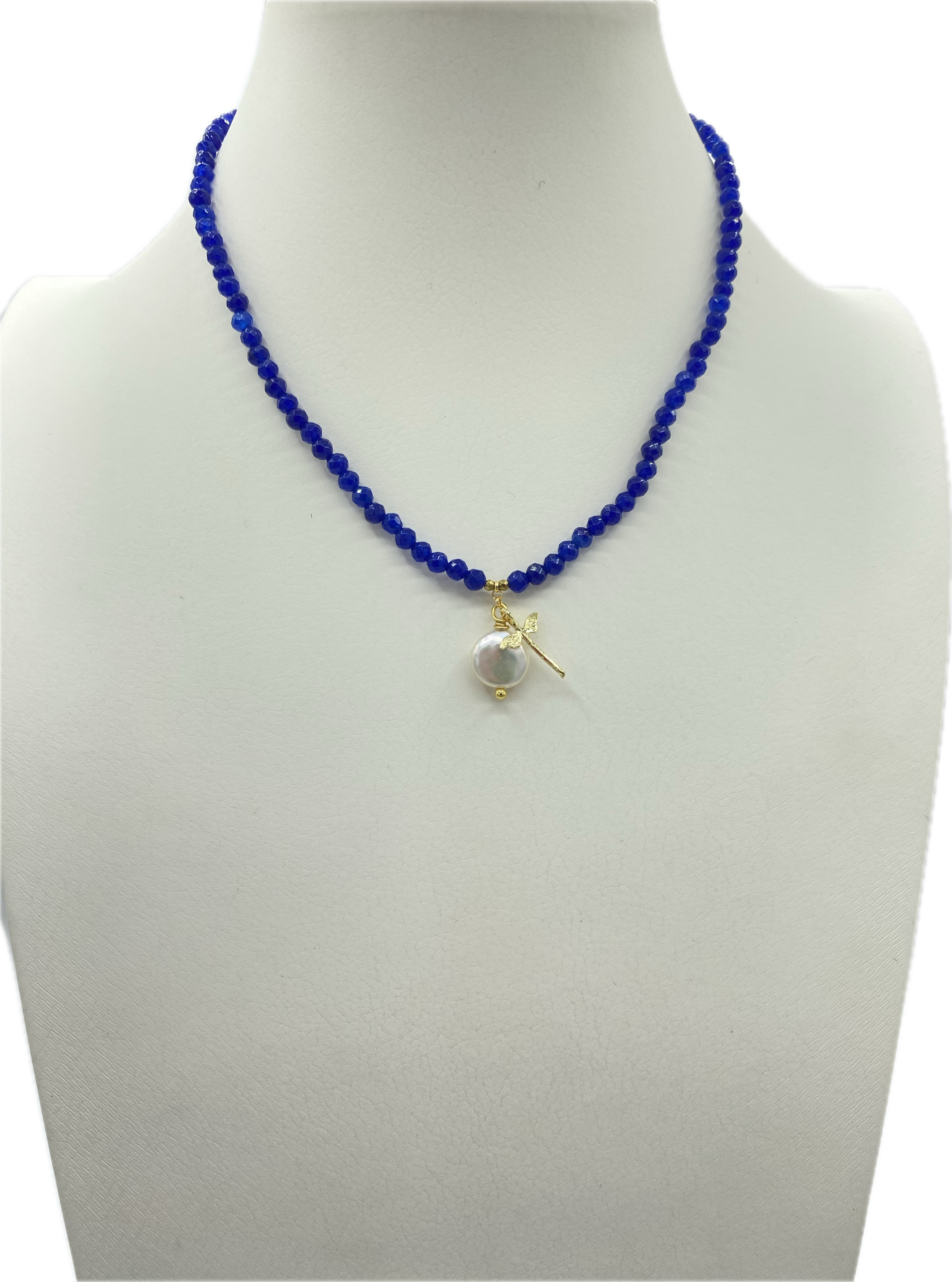 Collane in Agata Sfaccettata in vari colori con Libellula in Ottone e Madreperla