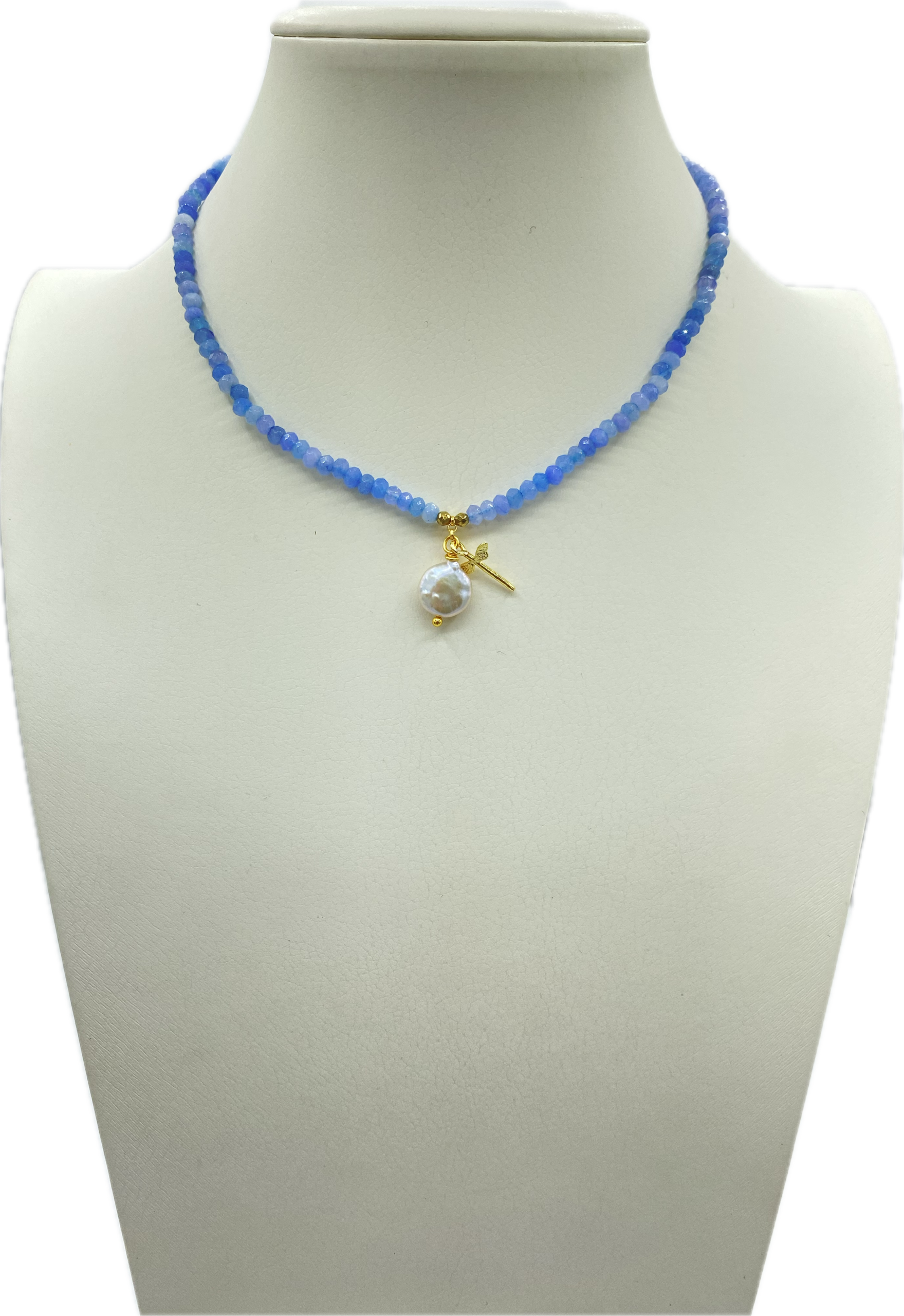 Collane in Agata Sfaccettata in vari colori con Libellula in Ottone e Madreperla