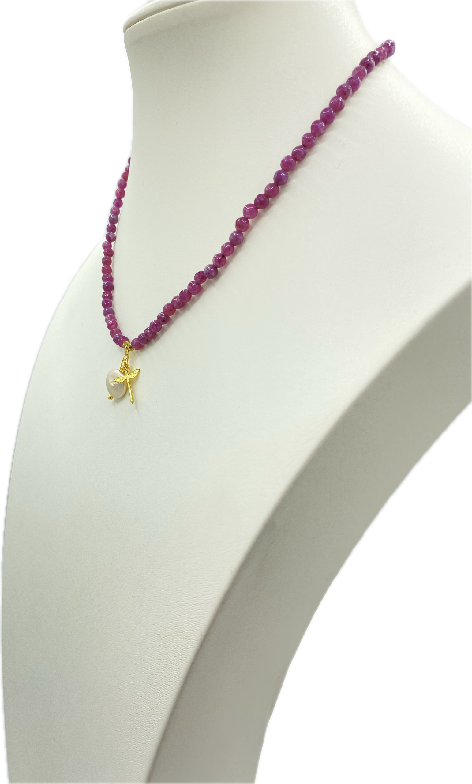 Collane in Agata Sfaccettata in vari colori con Libellula in Ottone e Madreperla