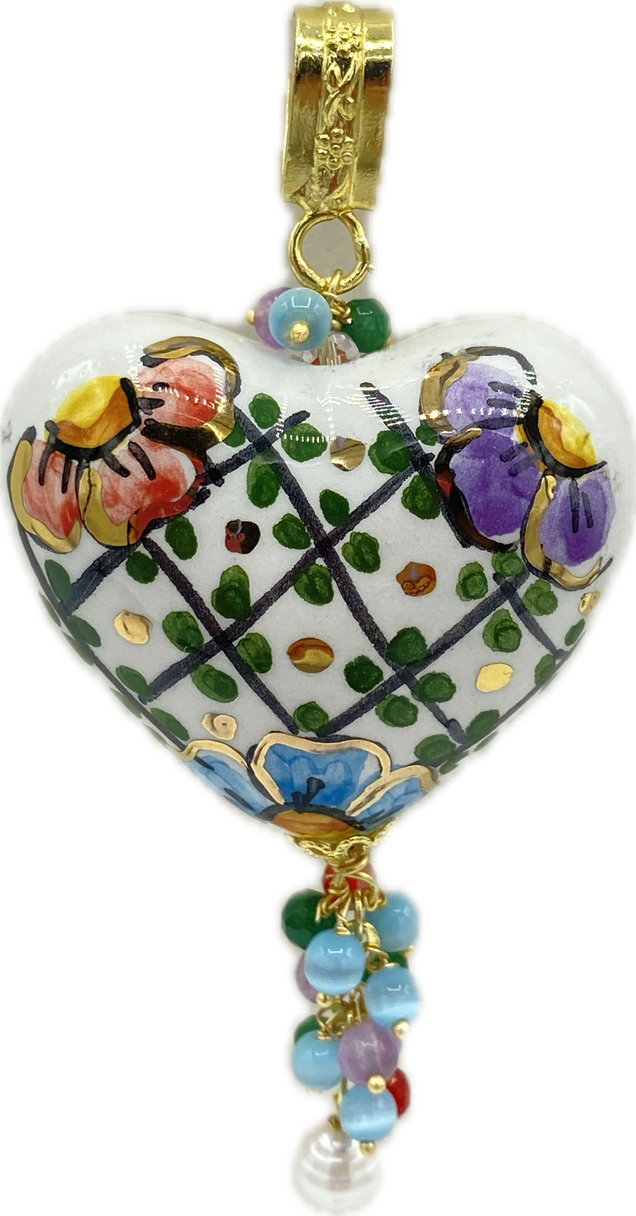 Collana in Swarovski bianchi con cuore tridimensionale in stile maioliche siciliane