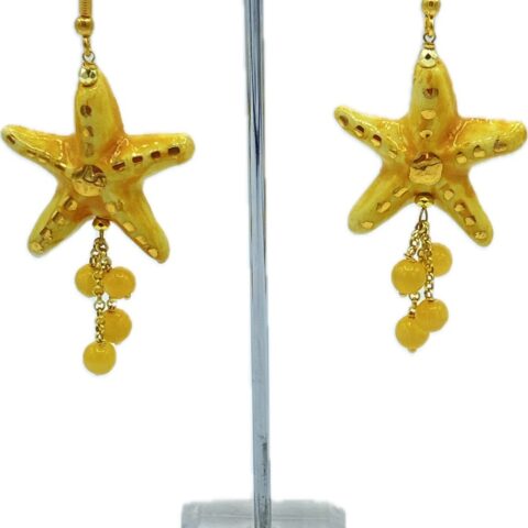 ⭐🌊 Orecchini “Stelle marine” in ceramica e occhio di gatto giallo ✨🐚