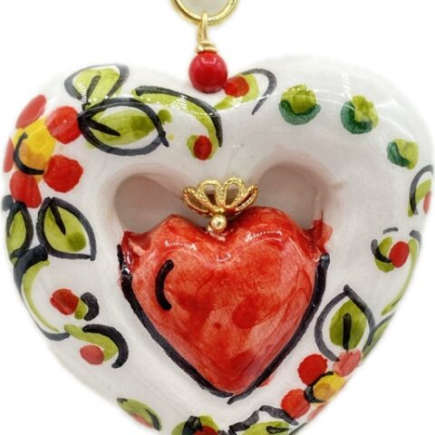 Collana in Pasta di Corallo con Ciondolo Cuore in Ceramica
