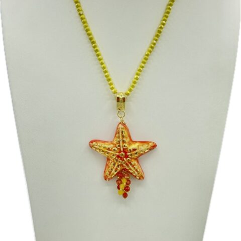 ✨⭐Collana in Swarovski gialla con ciondolo stella marina in ceramica e lustro oro⭐✨
