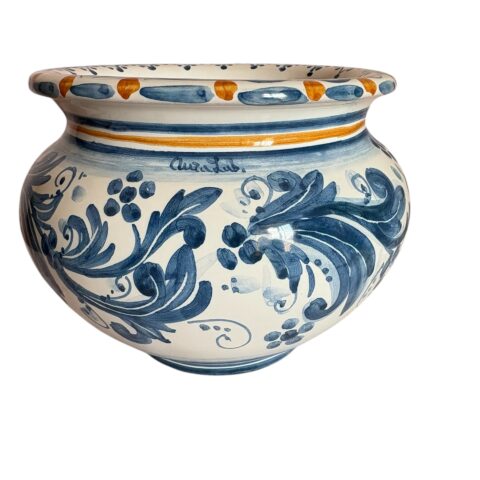 Cachepot in ceramica dipinta a mano – Decoro blu (Ø 15 cm)