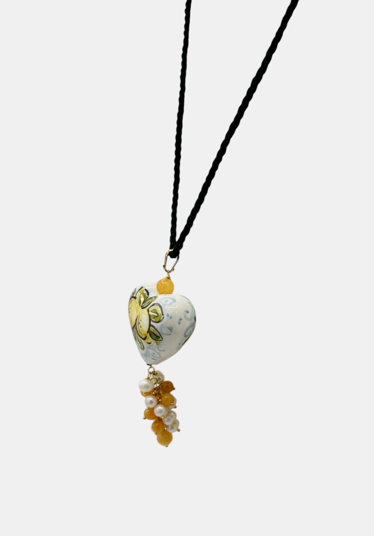 Ciondolo Cuore 3D in ceramica dipinta a mano con lustro in oro – Limoni