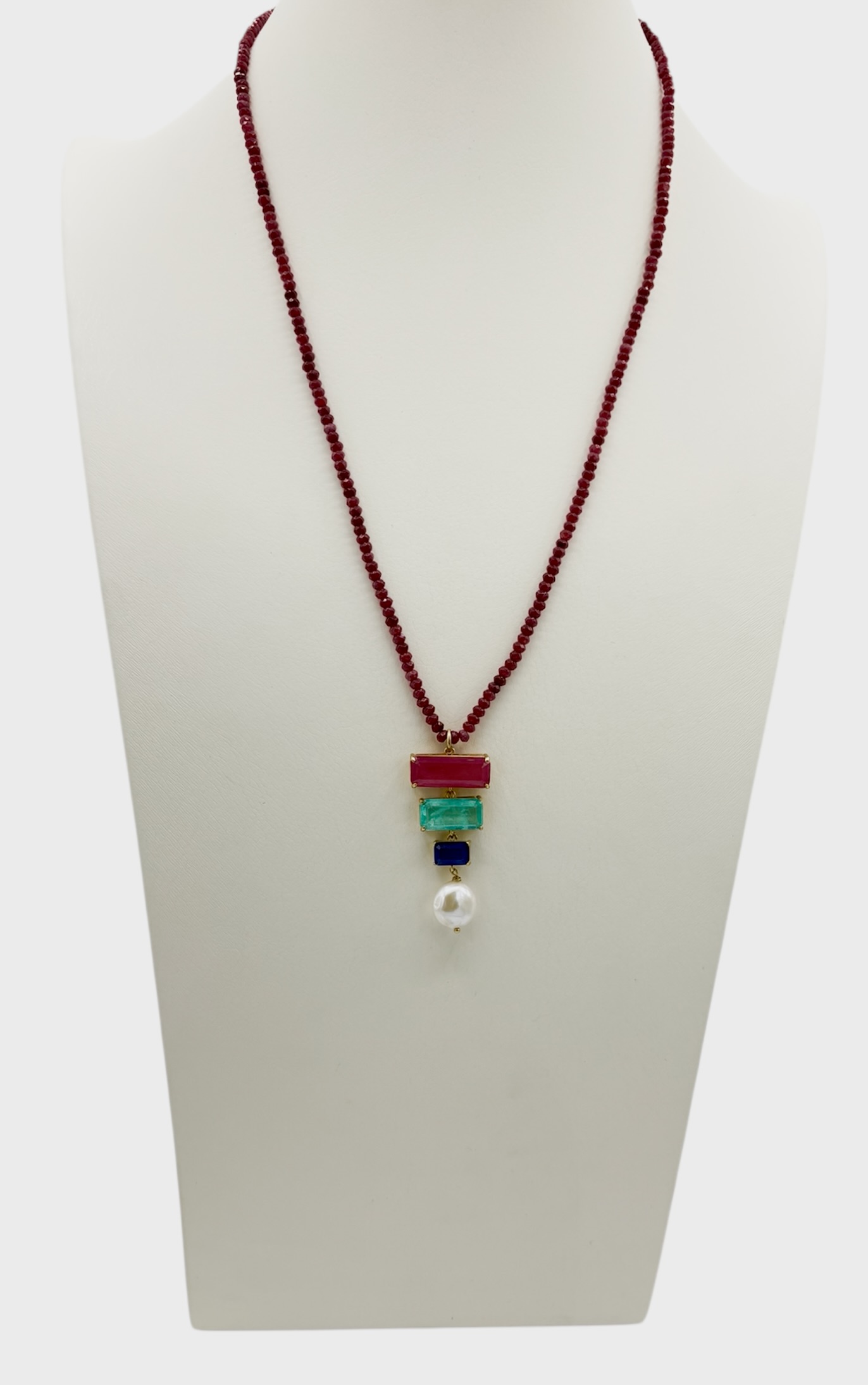 Parure Rubino, Tormalina & agata blu – Collana in Swarovski + orecchini abbinati