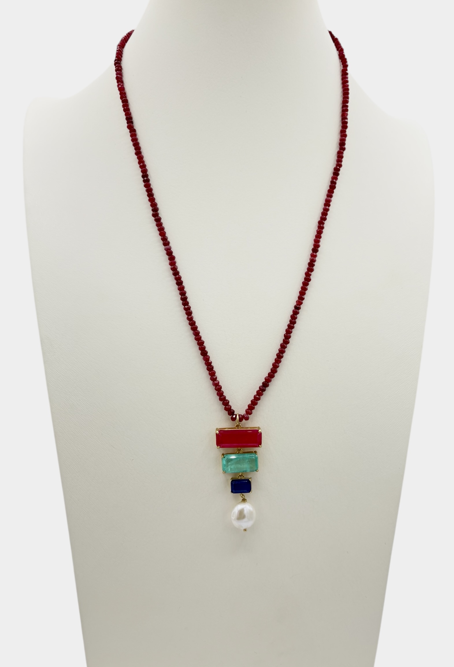 Parure Rubino, Tormalina & agata blu – Collana in Swarovski + orecchini abbinati