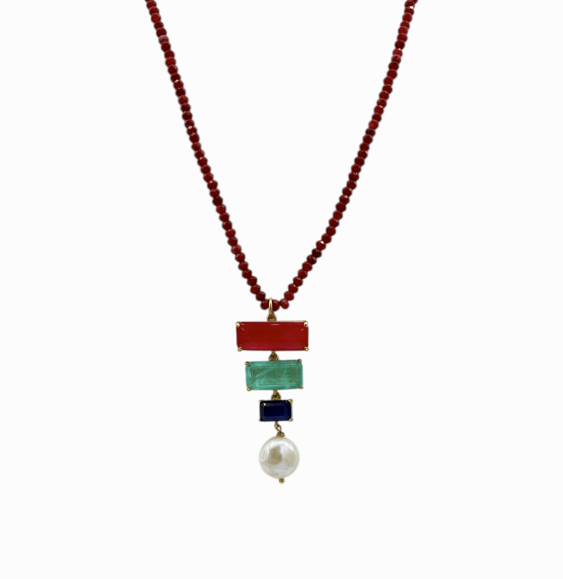 Parure Rubino, Tormalina & agata blu – Collana in Swarovski + orecchini abbinati
