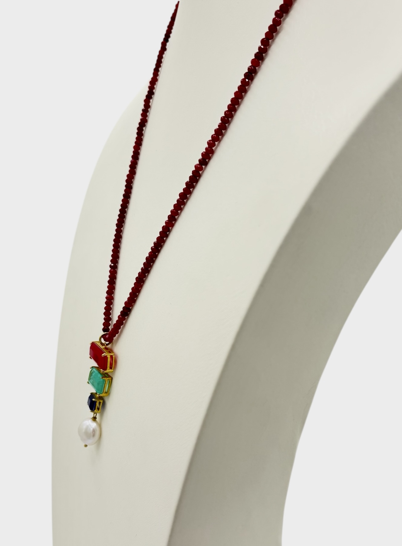 Parure Rubino, Tormalina & agata blu – Collana in Swarovski + orecchini abbinati