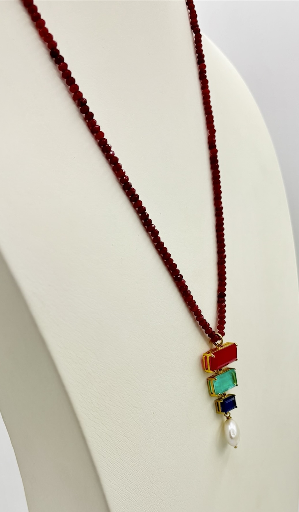Parure Rubino, Tormalina & agata blu – Collana in Swarovski + orecchini abbinati
