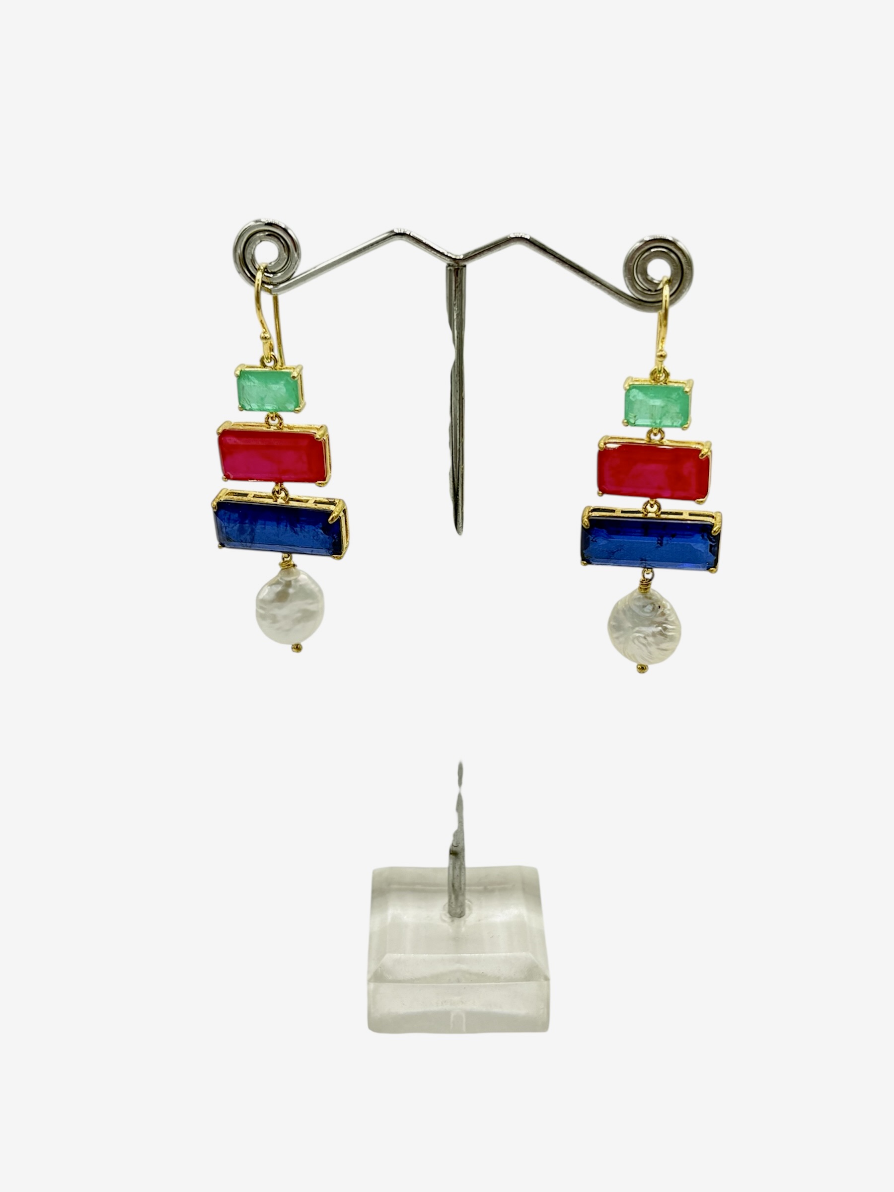 Parure Rubino, Tormalina & agata blu – Collana in Swarovski + orecchini abbinati